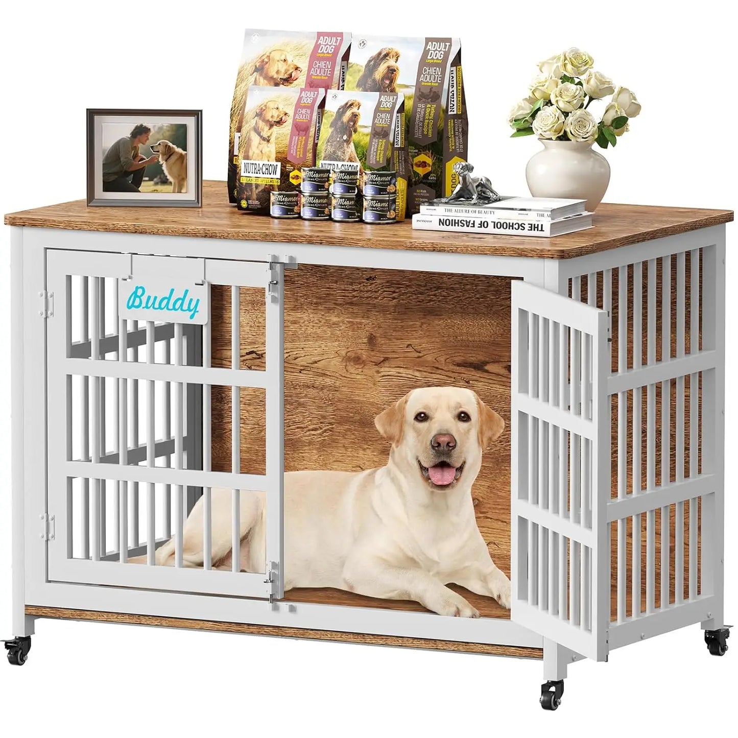 XXL Dog Crate Furniture Casters Heavy Duty Kennel Indoor Escape Chew Proof Large Dogs TV Stand 48/42/33in, Custom