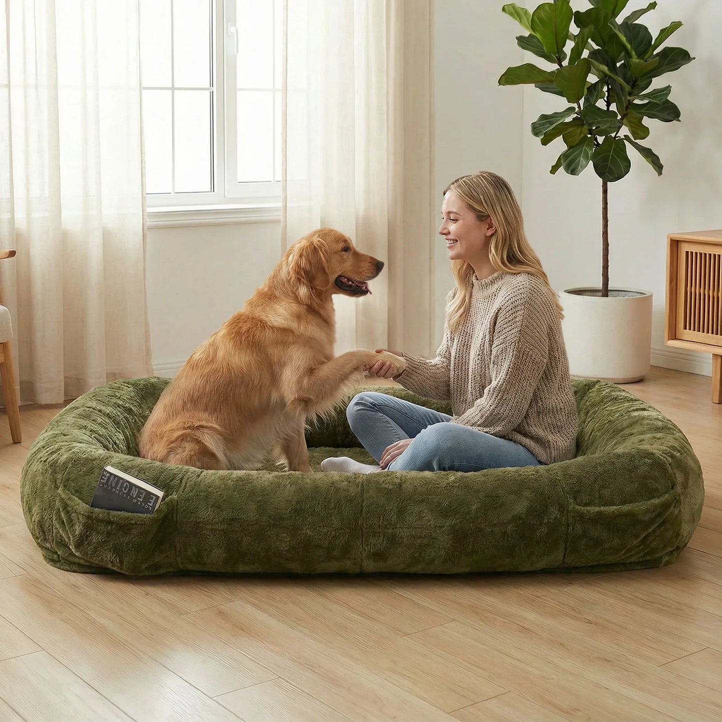 Human Dog Bed 71x47x12in Washable Extra Large Comfortable Pet Bed with Soft Blanket for Sleeping