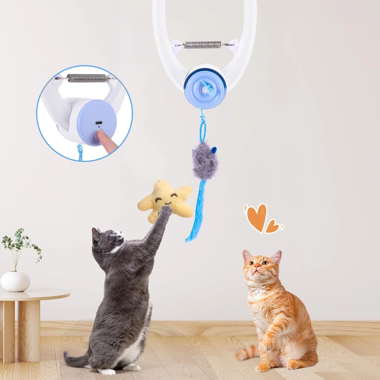 Teaser Electronic Self Play Feather Cat String Toy with 3 Catnip Mice Interactive Cat Teaser Retractable Toys for Indoor Cats