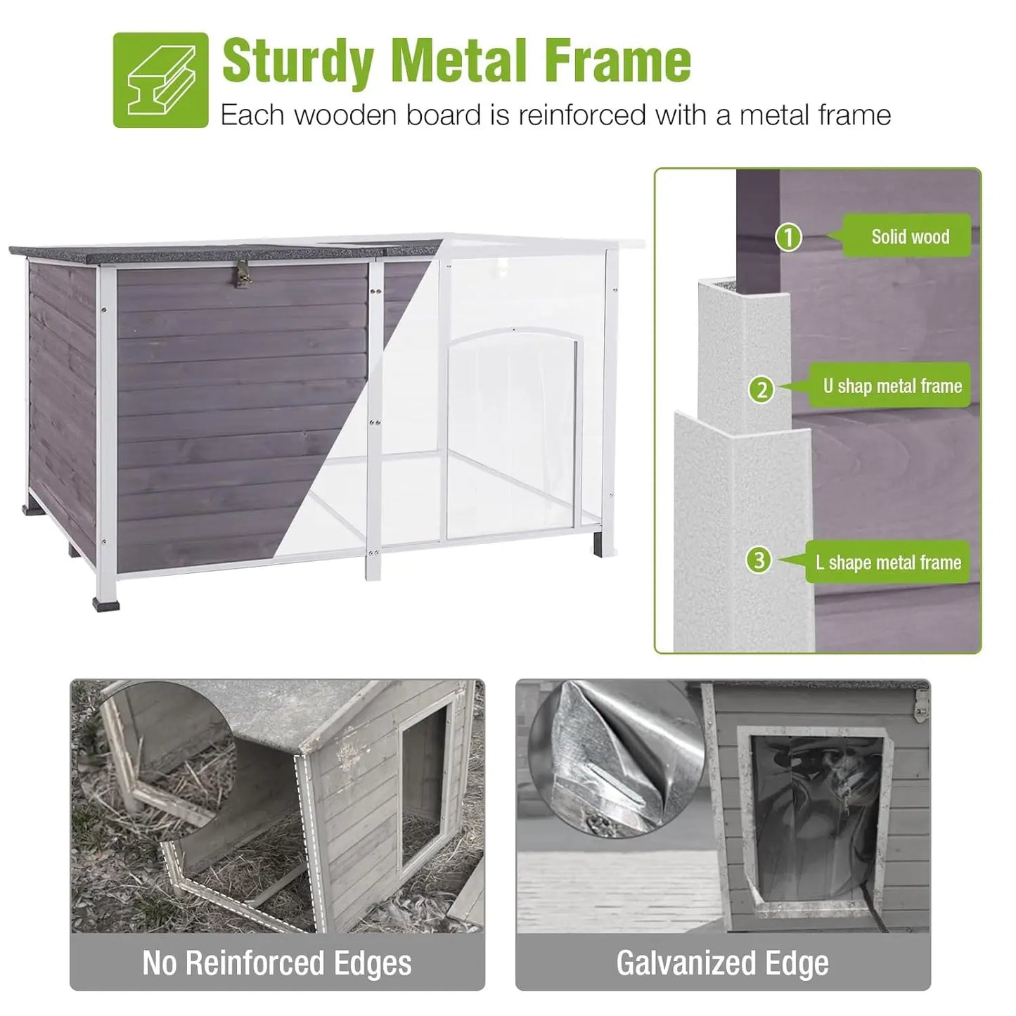 Large Heated Insulated Outdoor Dog House 59in Metal Frame Kennel Crate with Heater for Big Dogs, Custom