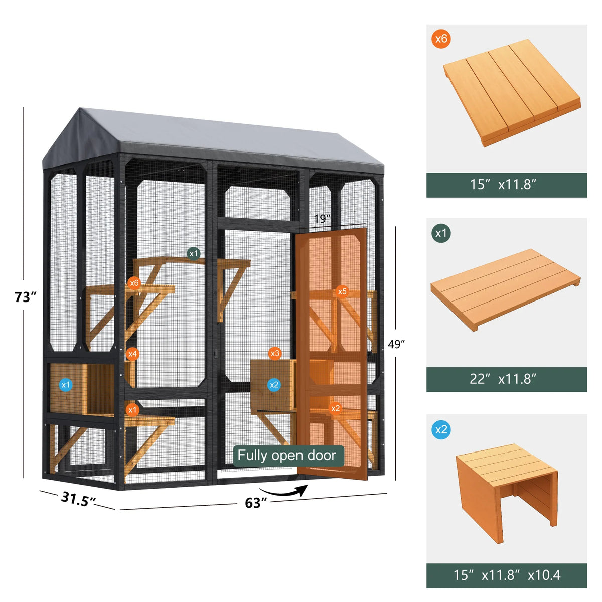 72" Outdoor Cat Catio with Waterproof Cover, Walk-In Large Cat Enclosure with 7 Platforms & 2 Resting Boxes for Multiple Cats, Black/White