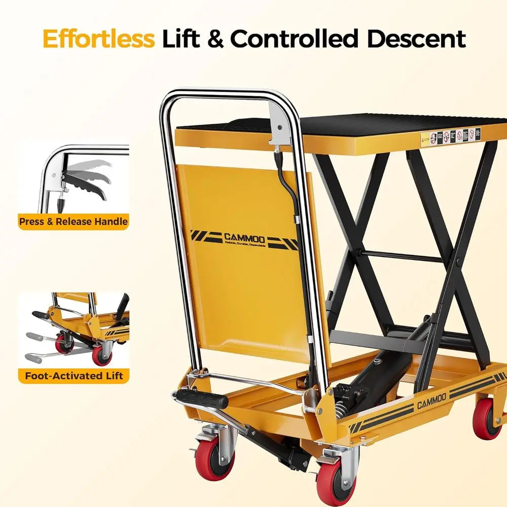Foldable Hydraulic Lift Table Cart, 330lbs Capacity, 28.5" Lifting Height, Single Scissor Lift with Non-Slip Pad & Thickened Sci