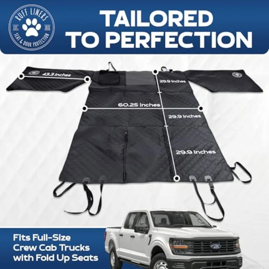 XL Floor Cover with Door Protection Black As Seen on Shark Tank Fits Full Size Crew Cab Trucks with Fold Up Seats Waterproof an