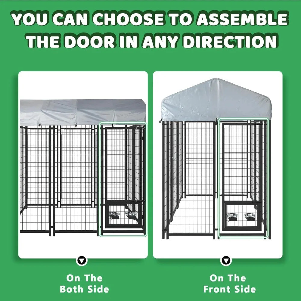Heavy Duty Large Outdoor Dog Kennel , Escape-Proof Dog Run with Double-Latch Gate, Heat Dissipation Sunshade Cover ,Customized