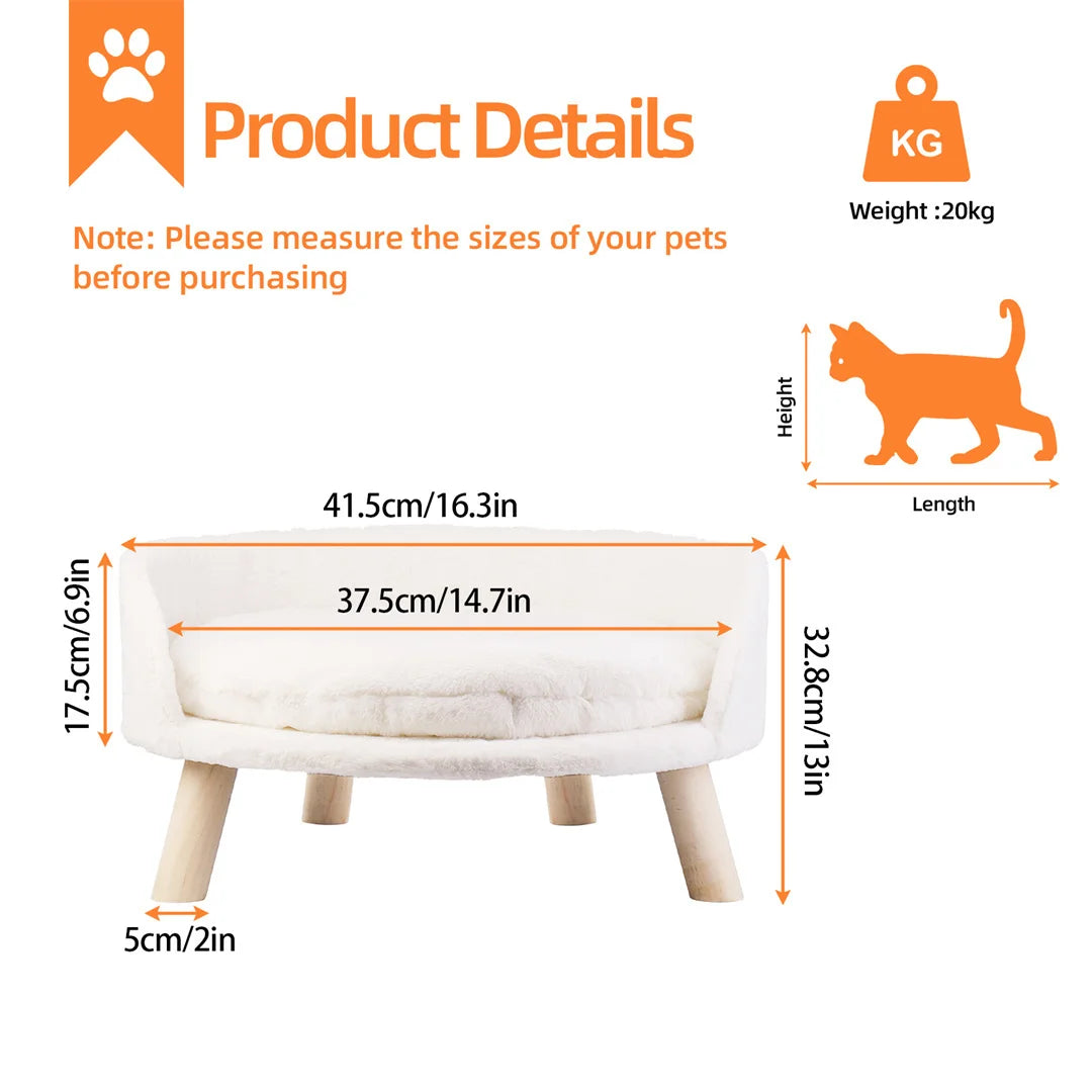 Luxury Soft Warm Plush Cat Bed Nesting Chair with Wood Legs Washable Waterproof Cushion Pad Pet Bed for Small Animals