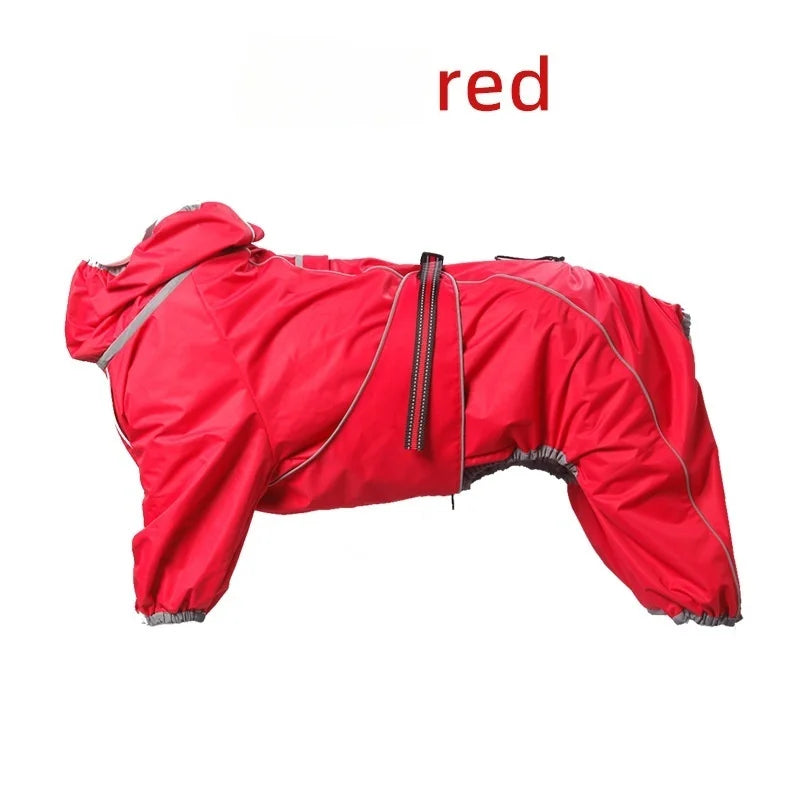 BXX Water‑Resistant Dog Four‑Legged Jumpsuit, Reflective Strap Warm Hooded Pet Windproof Jacket for Medium Large Dogs