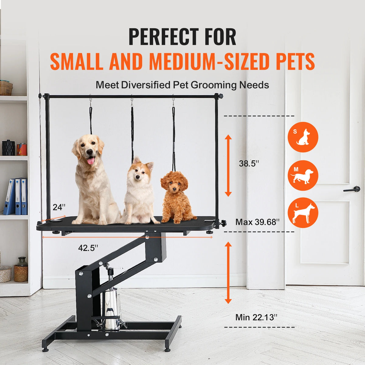 SucceBuy 43" Hydraulic Pet Grooming Table 400LBS Height Adjustable Dog Grooming Station with Arm Anti Slip Tabletop for Pets