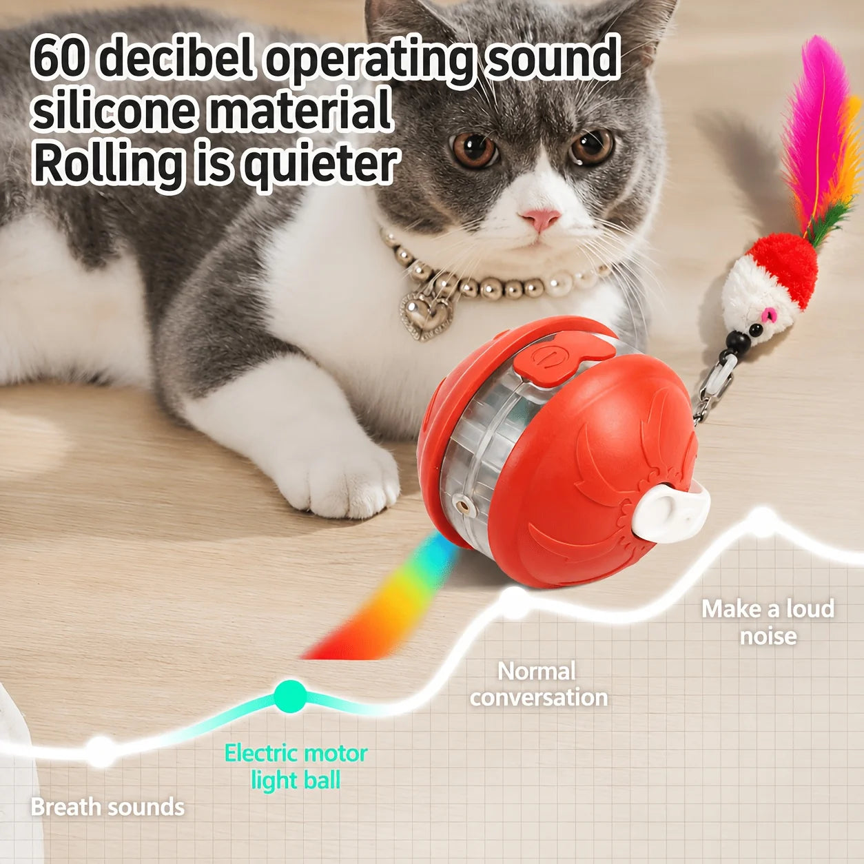 Interactive Cat Toy Ball - Automatic Interactive Cat Toys for Indoor Cats with 1 Tails, 3 Speeds Rechargeable Cat Enrichment Toys for Small/Medium/Large Cats to Keep Them Busy
