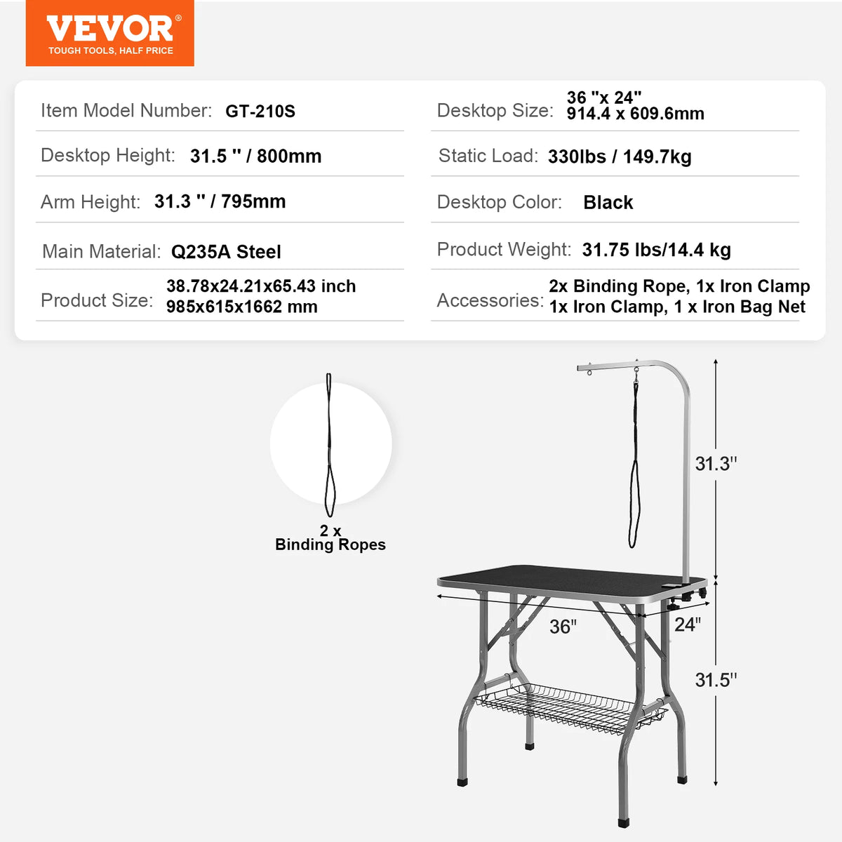 SucceBuy Pet Grooming Table Two Arms with Clamp Dog Grooming Station Foldable Stand for Medium Small Dogs with Grooming Loop