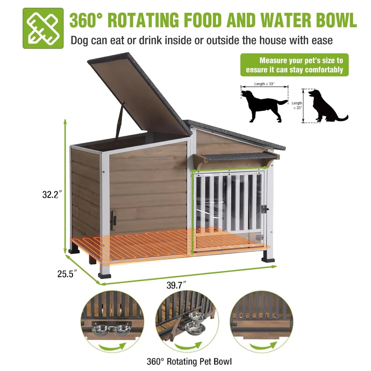 Insulated Heated Dog House Outdoor Weatherproof Chew-Proof Metal Frame Heated Pad Winter Shelter 44.6x41.1x32.9in Custom
