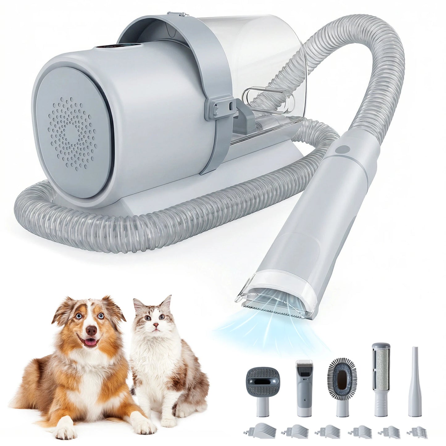 JHK 2.5L Professional Pet Grooming Vacuum Kit 3 Suction Modes and 5 Groomer Tools with Cordless Low Noise Dog Clippers for Cats