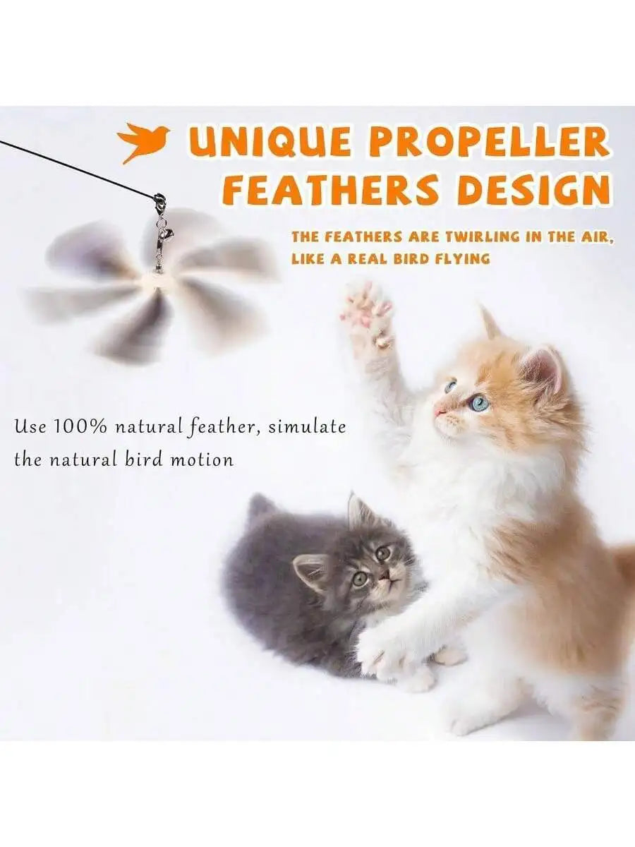 Interactive Feather Cat Toy With 3 Refills 29 Inch Flexible Wire Wooden Handle