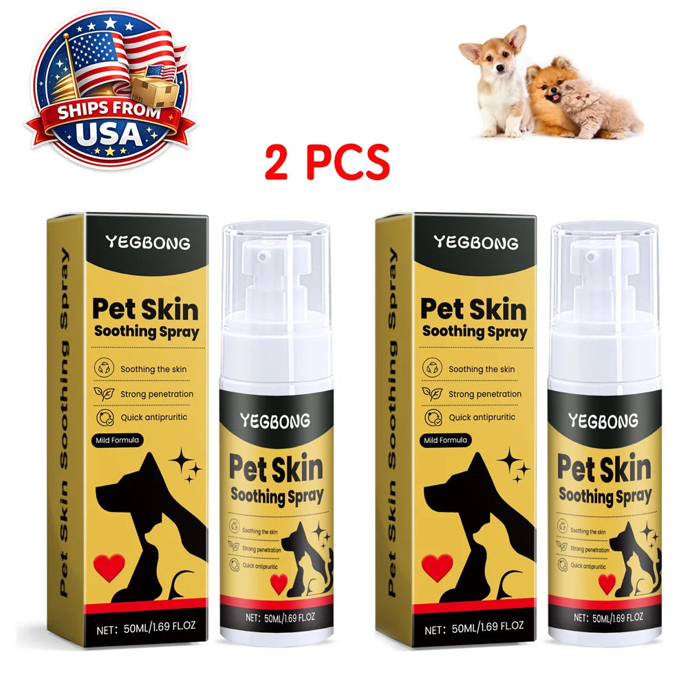 2Pcs Pet Skin Soothing Spray for Dogs Cats Itchy Skin Relief Reduces Scratching Natural Repair Spray for All Animals