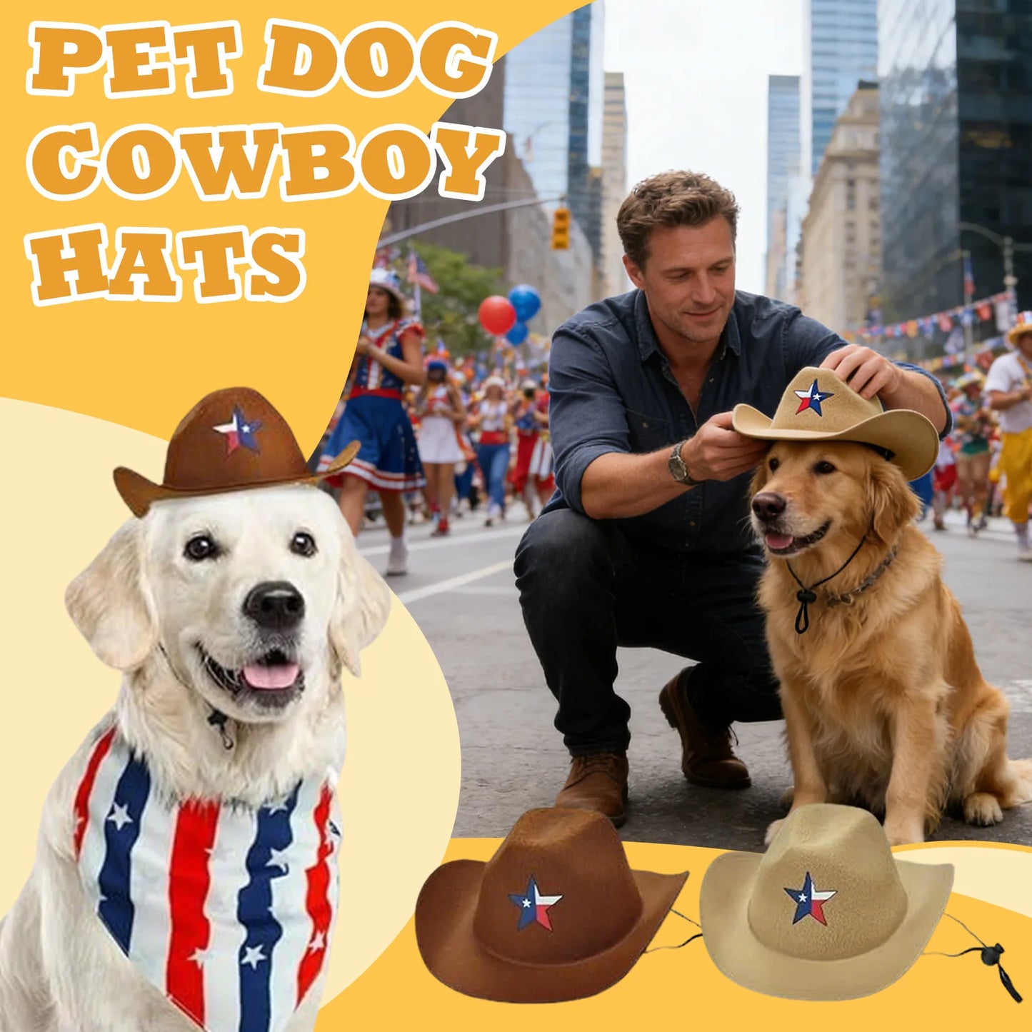 Dog Cowboy Hat 4th Of July Patriotic Themed Pet Headwear Adjustable Chin Strap Pet Costume Accessory Durable Pet Apparel