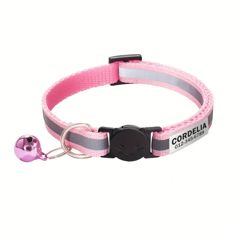 Custom Reflective Paw Cat Collar Personalized ID Adjustable Safety Buckle with Bell Free Engraving Nylon Puppy Kittens Necklace