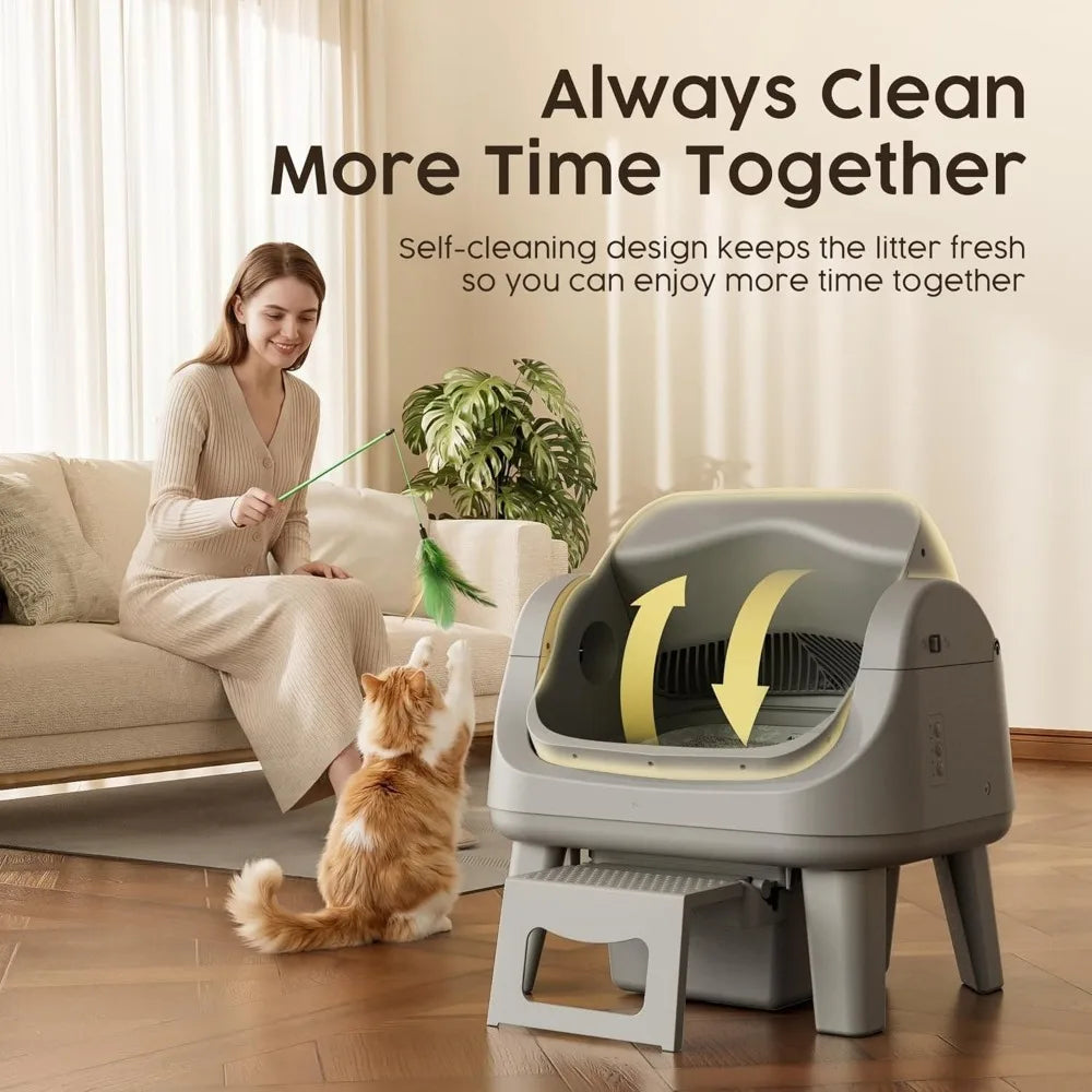 Open Top Self Cleaning Cat Litter Box, Automatic Litter Box with 7 Pairs of Safety Sensors, Anti-Pinch Protection，Customized