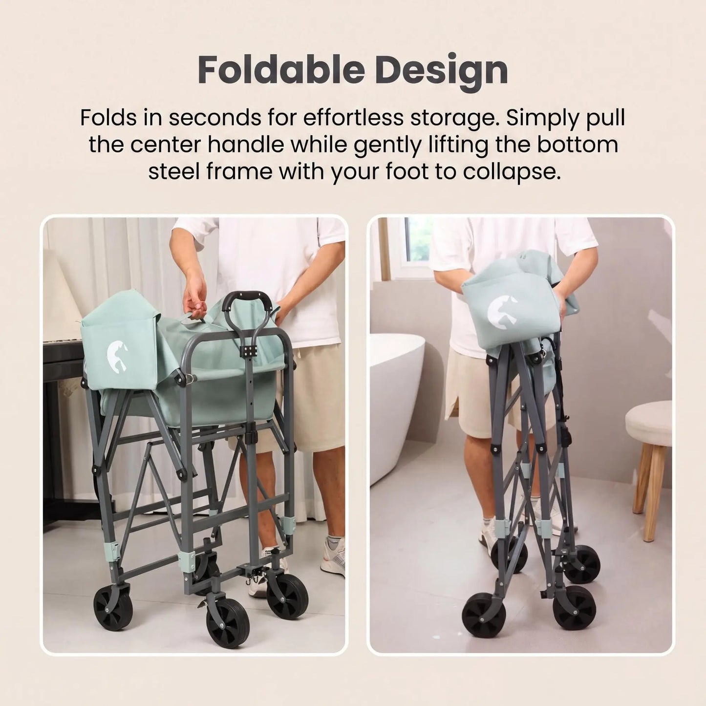 Folding Dog Bath Tub for Small & Medium Dogs , Portable Pet Washing Station with 4-Level Adjustable Height, 360° Swivel Wheels, Indoor/Outdoor Shower Grooming Cart