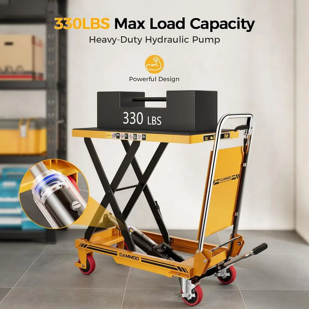 Foldable Hydraulic Lift Table Cart, 330lbs Capacity, 28.5" Lifting Height, Single Scissor Lift with Non-Slip Pad & Thickened Sci
