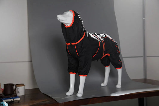 BXX Water‑Resistant Dog Four‑Legged Jumpsuit, Reflective Strap Warm Hooded Pet Windproof Jacket for Medium Large Dogs