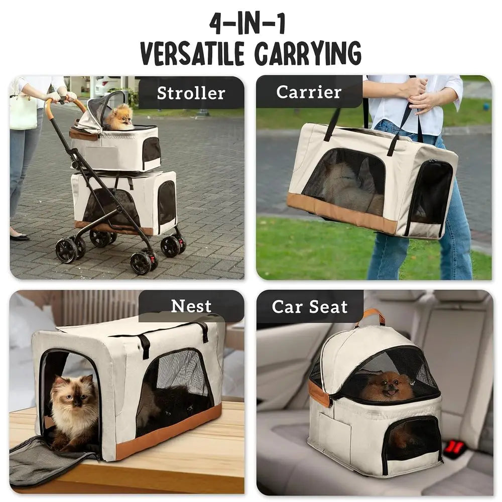 Double Pet Stroller with Detachable Carriers - Ideal or 2 Dogs or Cats - Compacnvenient Design - Easy Assembly Double Dog Stroll