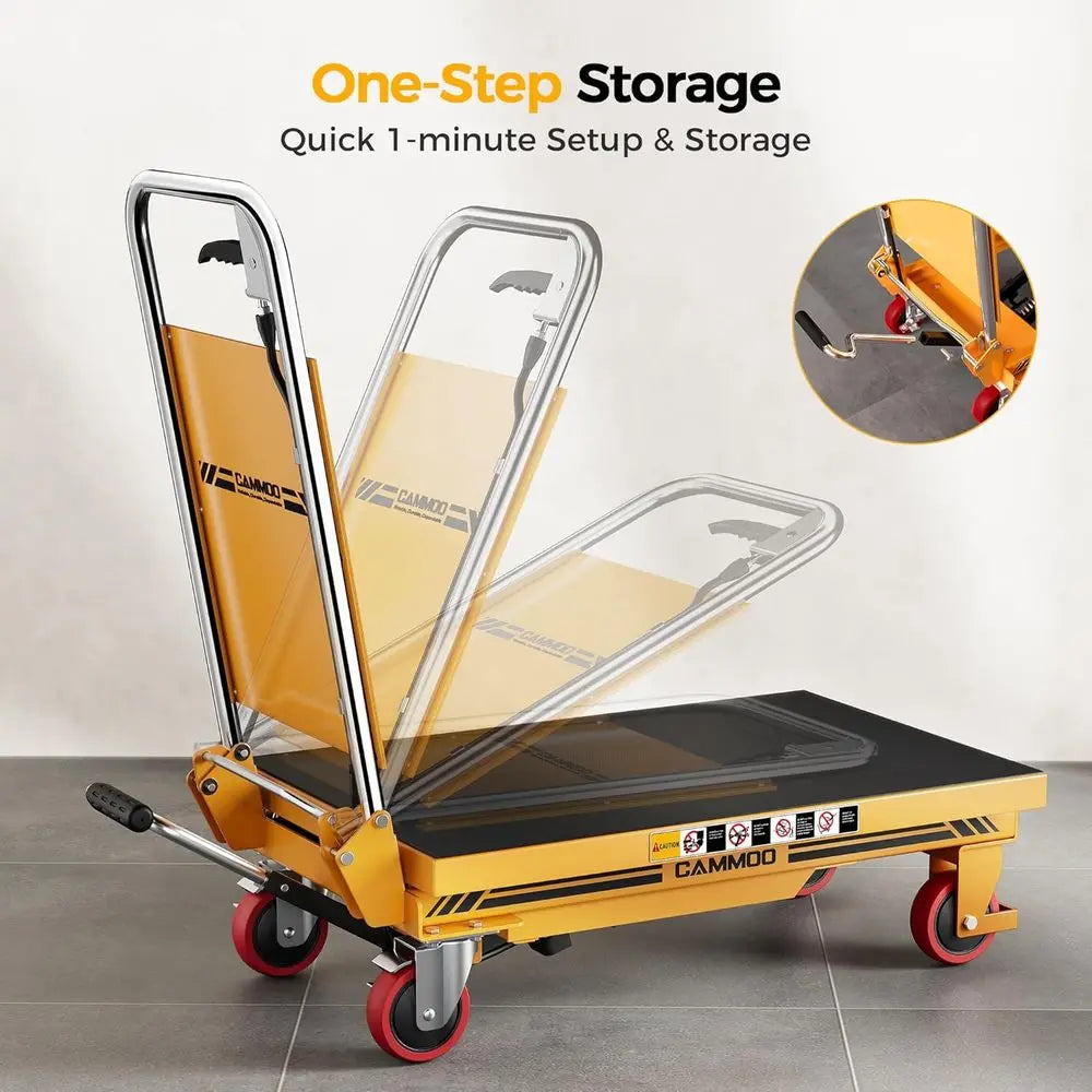 Foldable Hydraulic Lift Table Cart, 330lbs Capacity, 28.5" Lifting Height, Single Scissor Lift with Non-Slip Pad & Thickened Sci