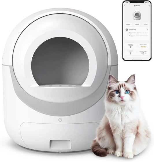 Cat Litter Box, Automatic Cat Litter Box with APP Control Odor Removal Safety Protection for Multiple Cats, with Garbage Bags