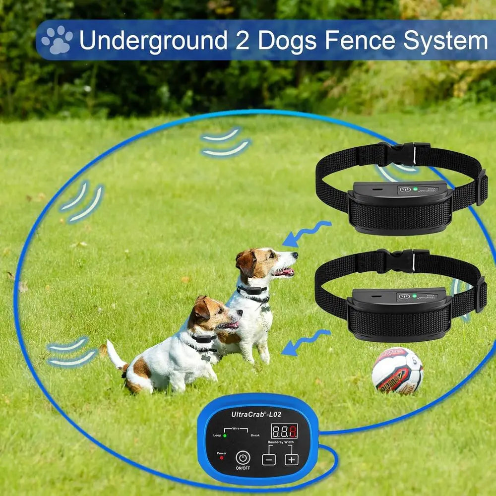 Dual Dog Underground Fencing System, Waterproof Electric Training Collar for Large Dogs, Wireless Dog Fence Kit