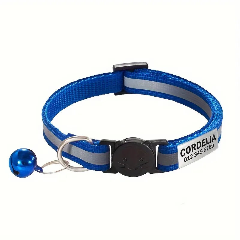 Custom Reflective Paw Cat Collar Personalized ID Adjustable Safety Buckle with Bell Free Engraving Nylon Puppy Kittens Necklace