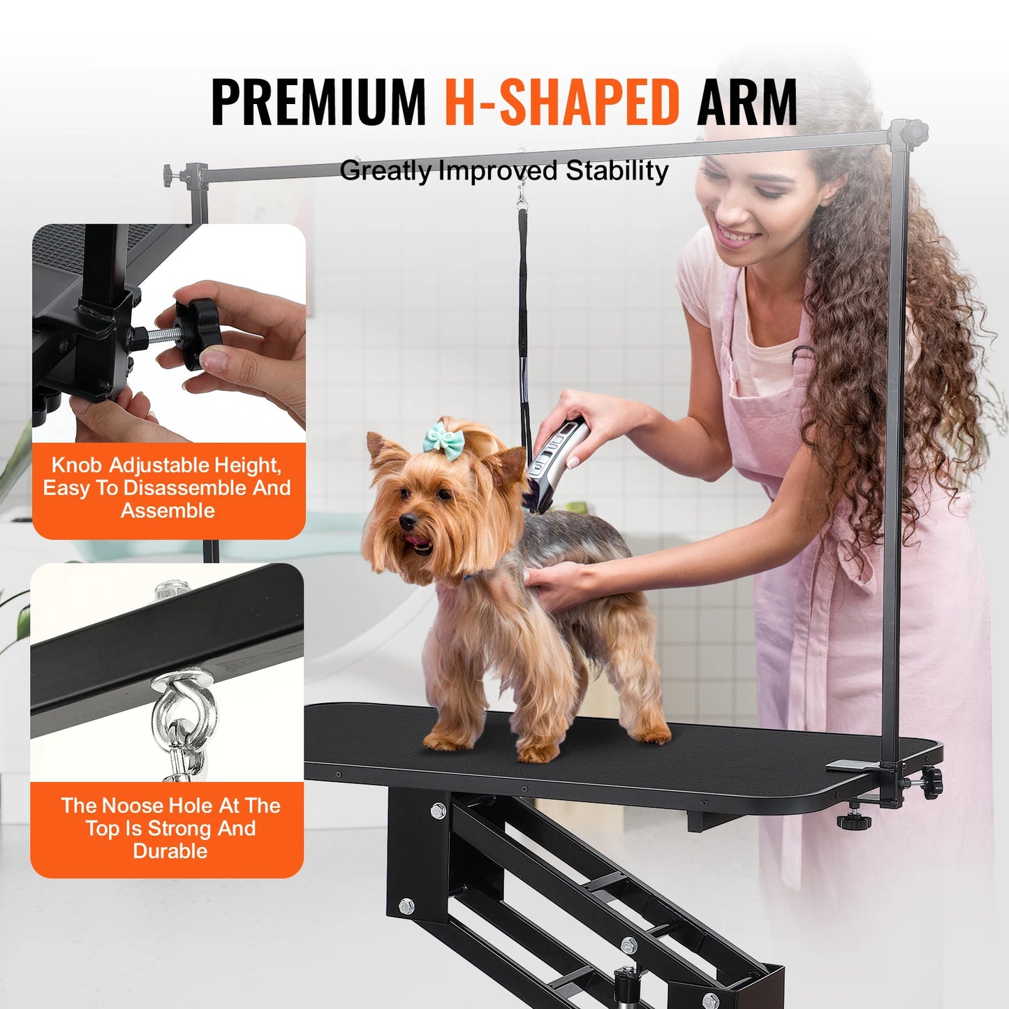 SucceBuy 43" Hydraulic Pet Grooming Table 400LBS Height Adjustable Dog Grooming Station with Arm Anti Slip Tabletop for Pets