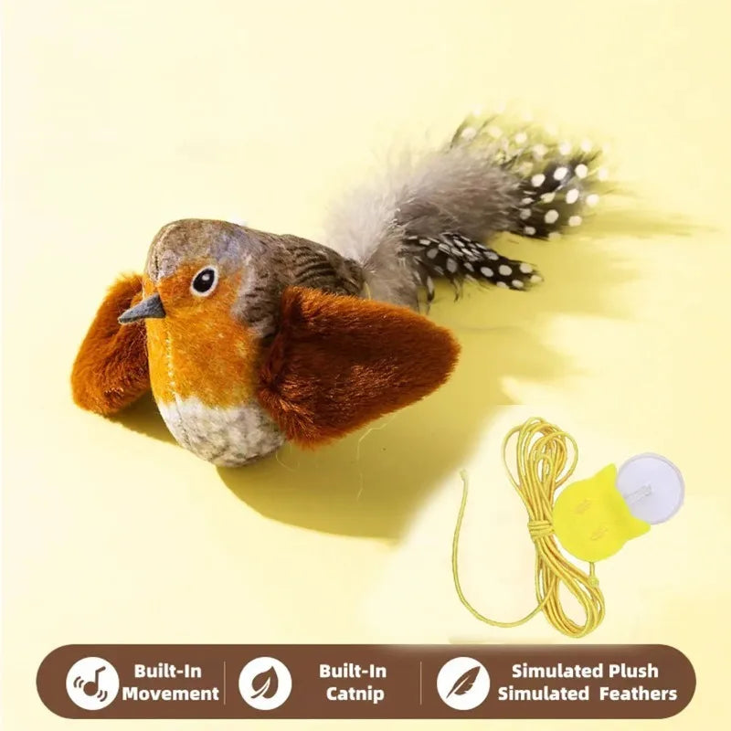 Interactive Chirping Bird Cat Toy | 1pc Hanging Bite-Resistant Feather Toy Realistic Sound Cat Teaser for Kittens Indoor Play