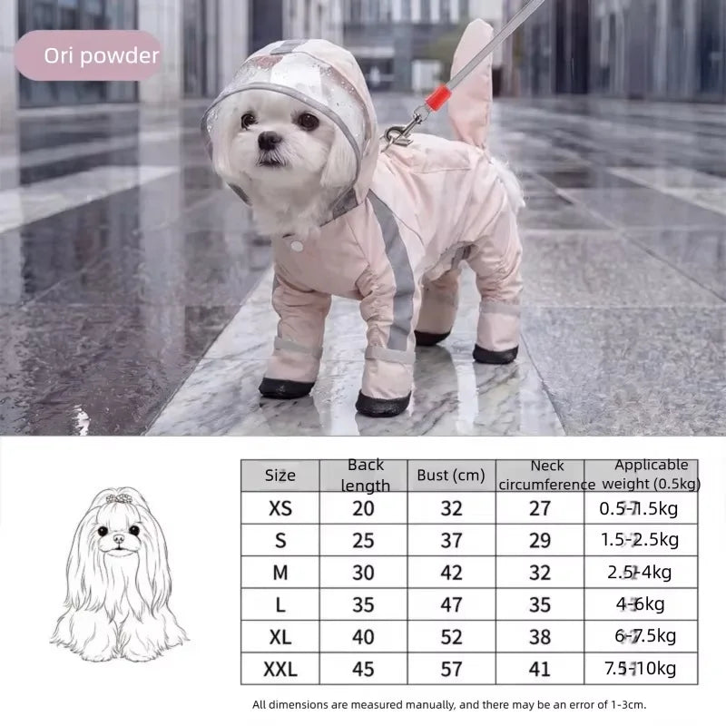 Reflective Portable Dog Rain Cloak Pet Cape Costume Cartoon Dog Hooded Raincoat Adjustable Waterproof Small Dog Clothes Walk