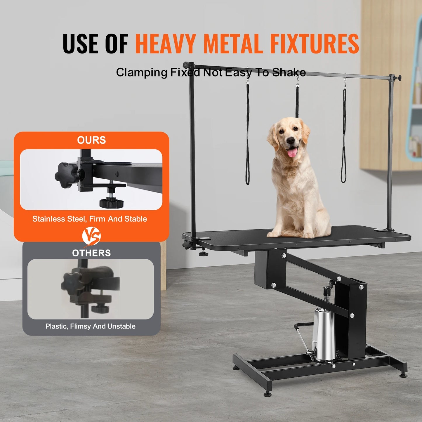 SucceBuy 43" Hydraulic Pet Grooming Table 400LBS Height Adjustable Dog Grooming Station with Arm Anti Slip Tabletop for Pets