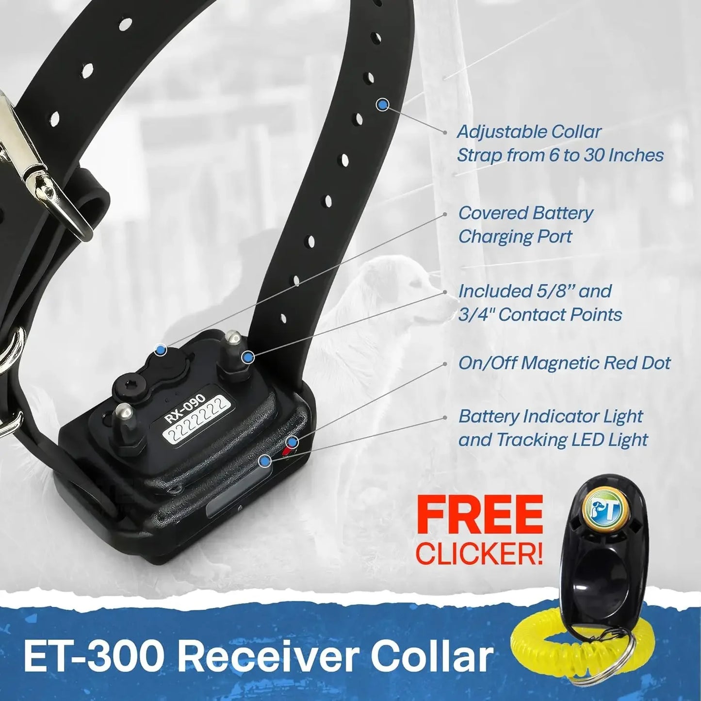 hot-sellingET-300 Mini E Collar for Dog Training with Remote - 1/2 Mile Range, Waterproof, 100 Blunt Stimulation Levels, Tone or