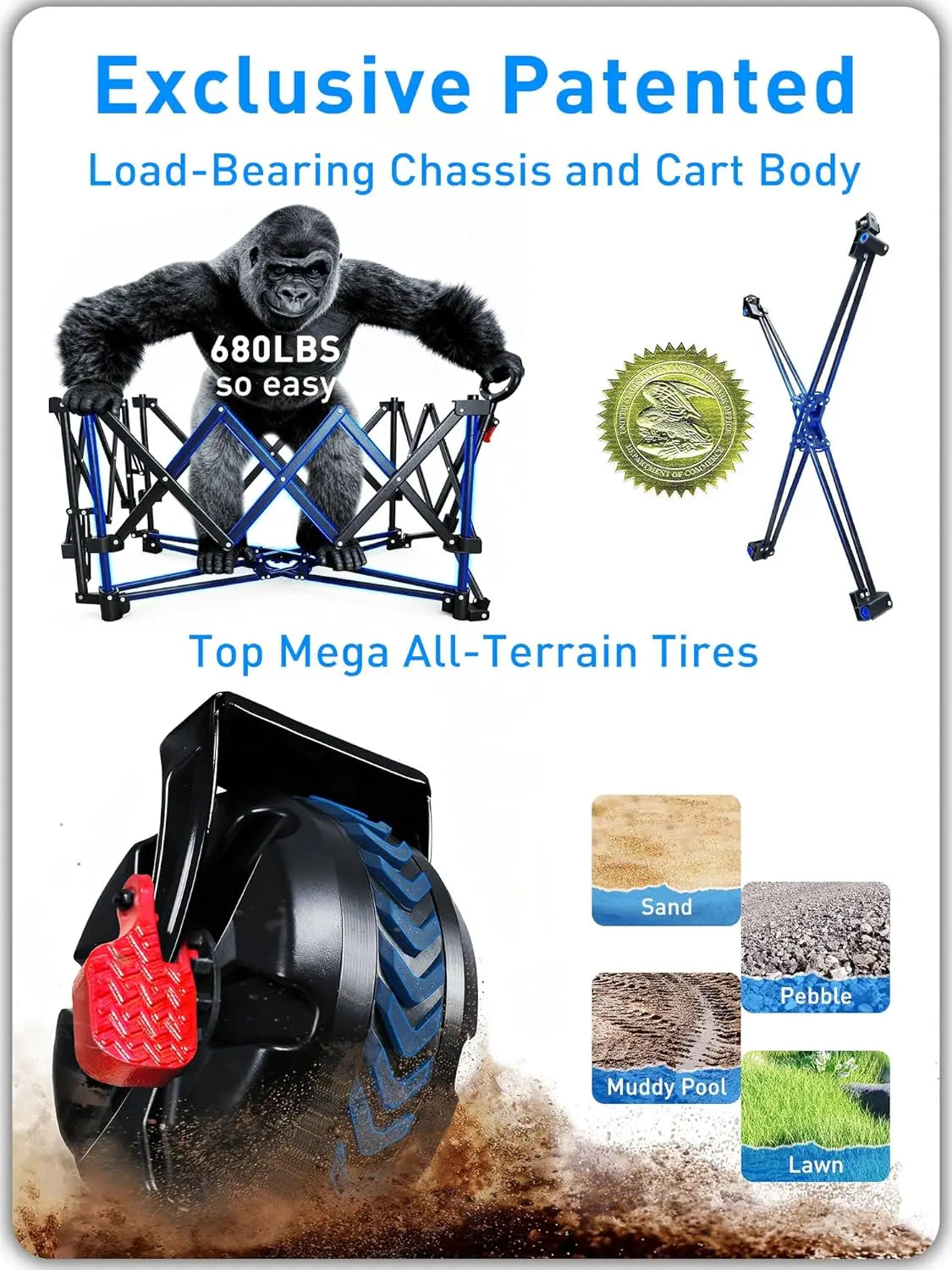 680lbs Super Cart & Table 1=5 Set, 480L Mega Capacity 54" Extra Long Extra high Folding Wagon, Heavy Duty Collapsible Carts with