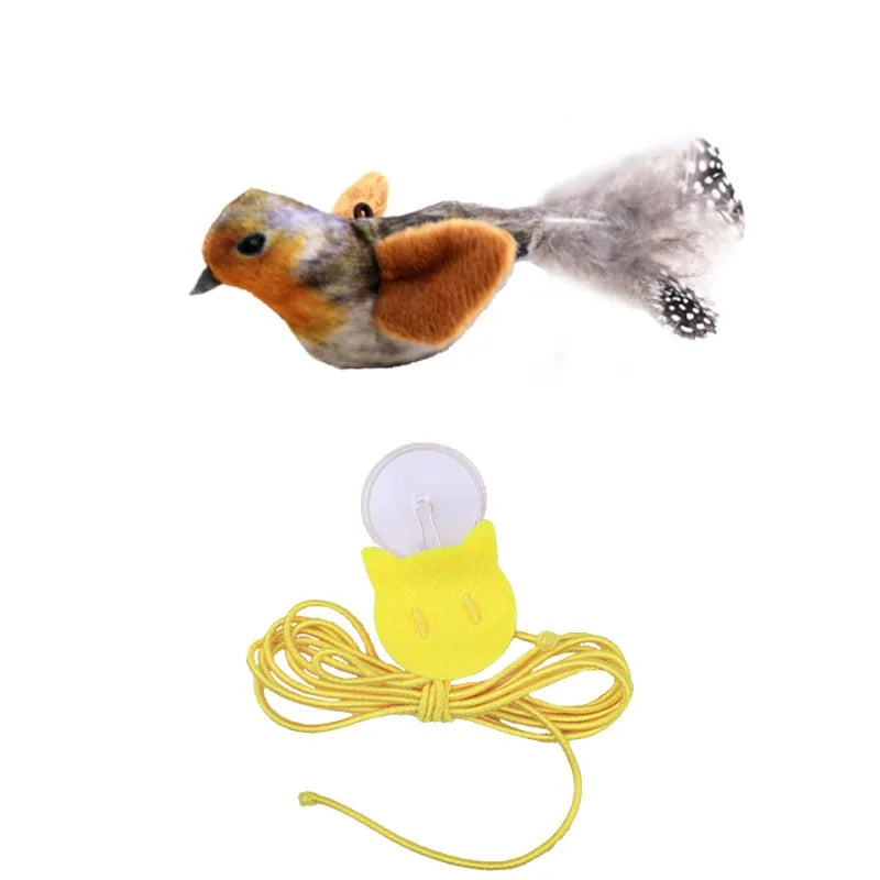 Interactive Touch-Activated Flapping Bird Cat Toy Plush Sparrow Kicking Toy with Realistic Chirping Sound, Suitable for Exercise