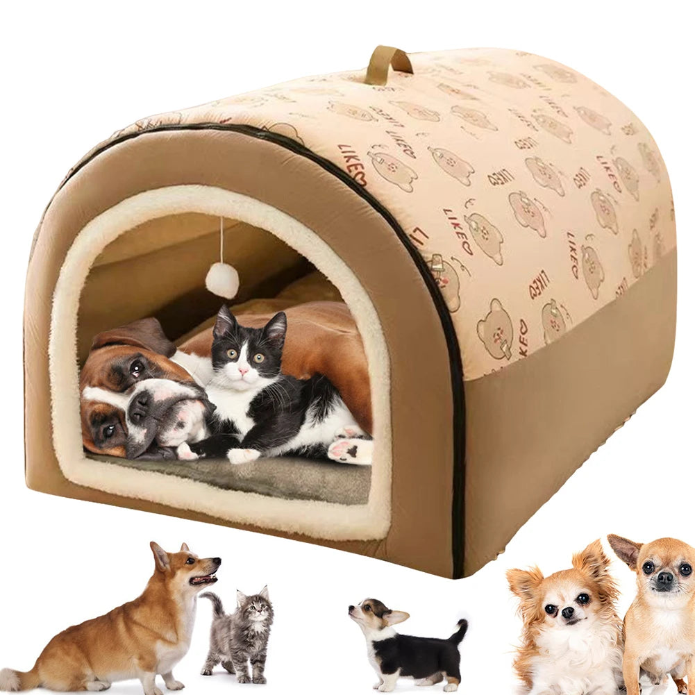 Dog Kennel Detachable Warm Winter Dog House Mat Washable Plush Cotton Puppy Shelter Winter Cat Bed Castle Dogs Cats Pet Supplies