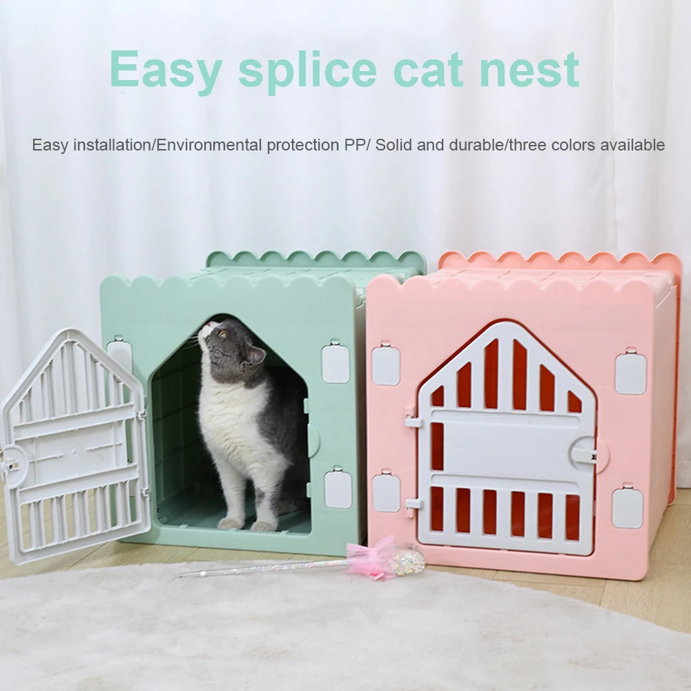 Plastic Feral Cat Shelter Stackable Pet Shelter for Cats with Escape Door Indoor Cat House for Outdoor Indoor
