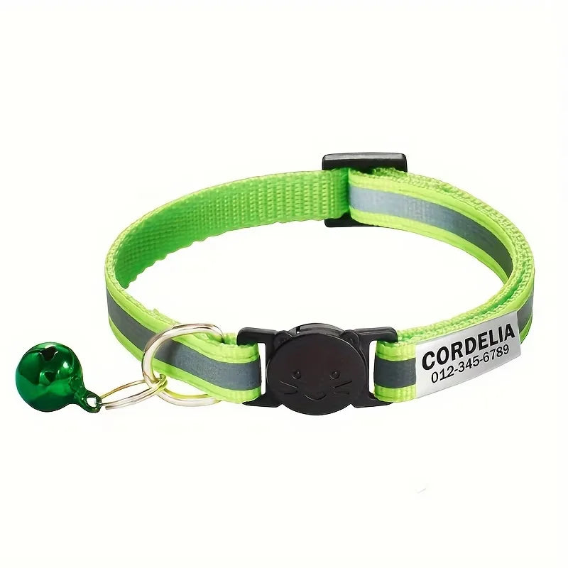 Custom Reflective Paw Cat Collar Personalized ID Adjustable Safety Buckle with Bell Free Engraving Nylon Puppy Kittens Necklace