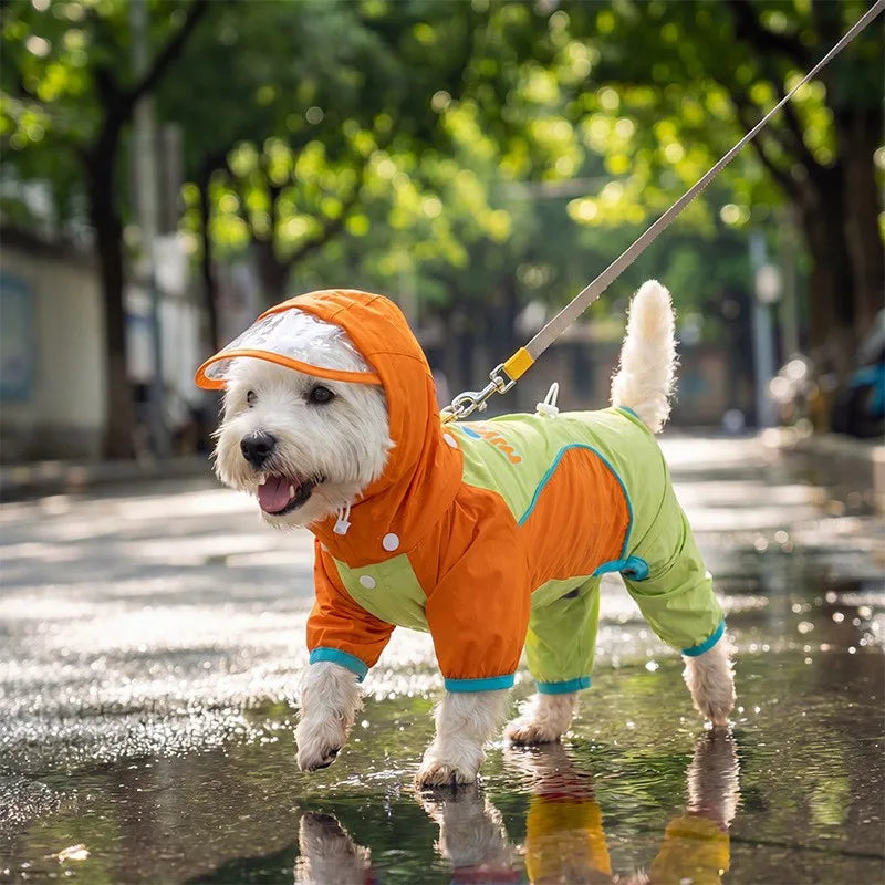 Reflective Portable Dog Rain Cloak Pet Cape Costume Cartoon Dog Hooded Raincoat Adjustable Waterproof Small Dog Clothes Walk