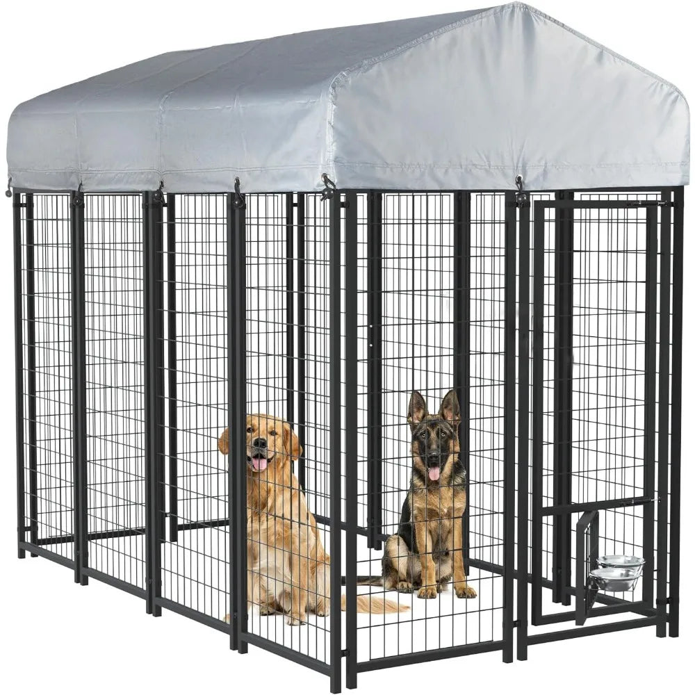 Heavy Duty Large Outdoor Dog Kennel , Escape-Proof Dog Run with Double-Latch Gate, Heat Dissipation Sunshade Cover ，Customized