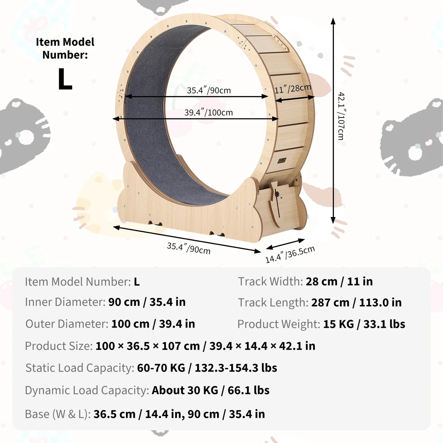 39.4inch Cat Exercise Wheel, Cat Running Wheel for Indoor Cats, Cats Treadmill Wheels with Quiet Carpeted Runway & Locking Mechanis