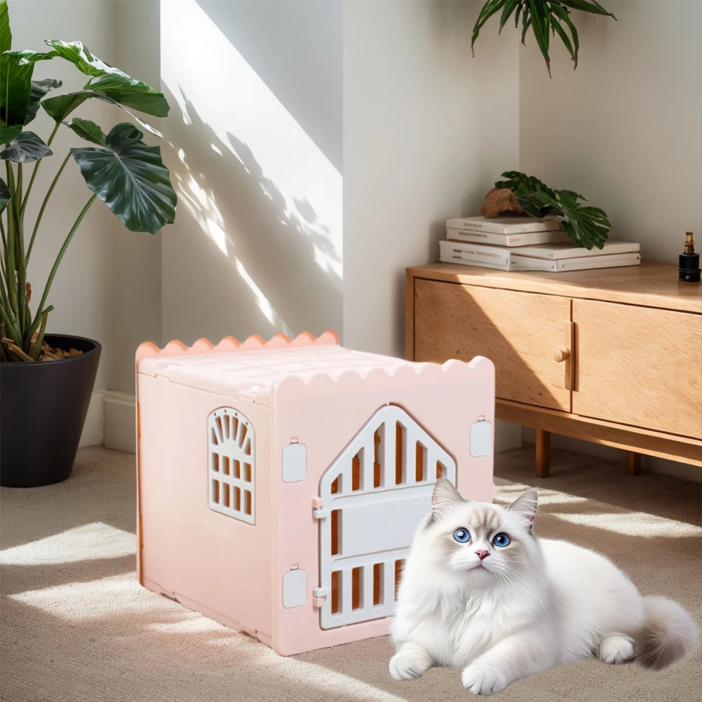 Plastic Feral Cat Shelter Stackable Pet Shelter for Cats with Escape Door Indoor Cat House for Outdoor Indoor