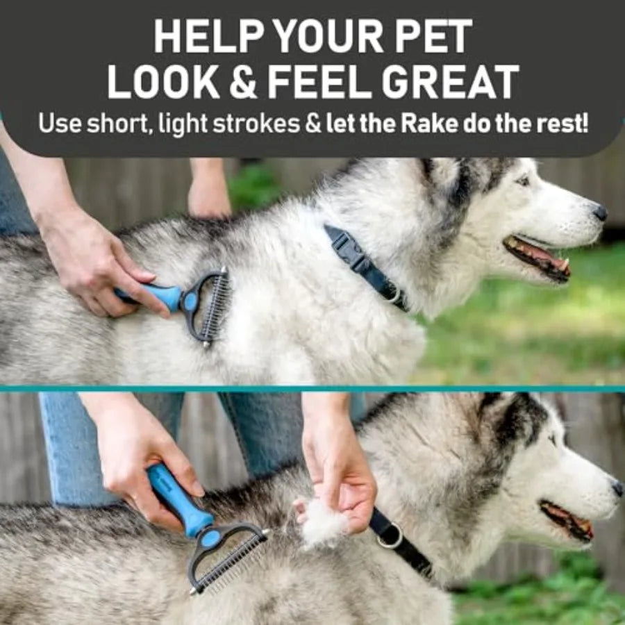 Pet Grooming Brush and 2X Grooming Gloves Combo, Double-Sided, Easy to Clean, for Dogs and Cats.
