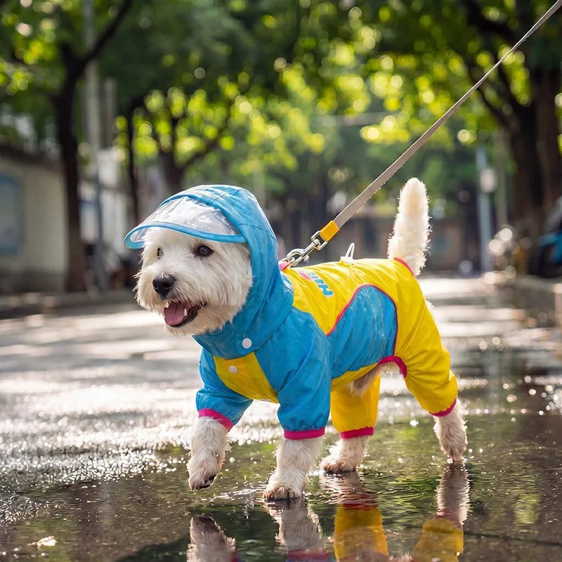 Reflective Portable Dog Rain Cloak Pet Cape Costume Cartoon Dog Hooded Raincoat Adjustable Waterproof Small Dog Clothes Walk