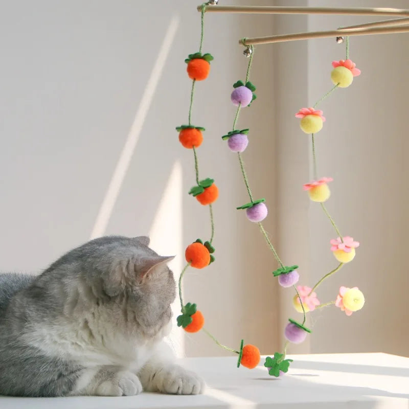 Interactive Cat Toy Funny Colorful Fruit Cats Teaser Stick Feather Toys Kitten Playing Teaser Wand Toy Cat Supplies