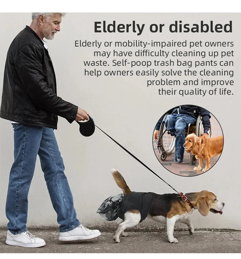 Portable Dog Poop Collection Pants Washable Pet Diaper with Disposable Printed Bags for Outdoor Travel Reusable & Easy Clean Bag