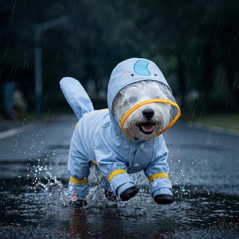 Reflective Portable Dog Rain Cloak Pet Cape Costume Cartoon Dog Hooded Raincoat Adjustable Waterproof Small Dog Clothes Walk