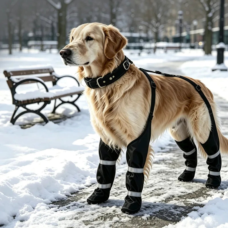 Waterproof Winter Dog Boots Warm Soft Sole Snow Shoes Reflective Outdoor Pet Paw Protectors Leg Covers For Medium Large Dogs