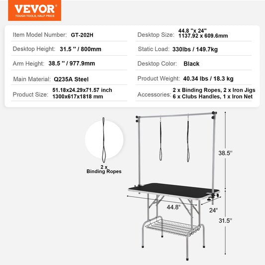 SucceBuy Pet Grooming Table Two Arms with Clamp Dog Grooming Station Foldable Stand for Medium Small Dogs with Grooming Loop