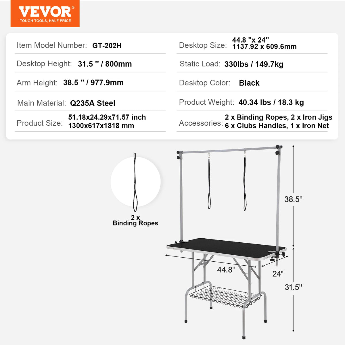 SucceBuy Pet Grooming Table Two Arms with Clamp Dog Grooming Station Foldable Stand for Medium Small Dogs with Grooming Loop